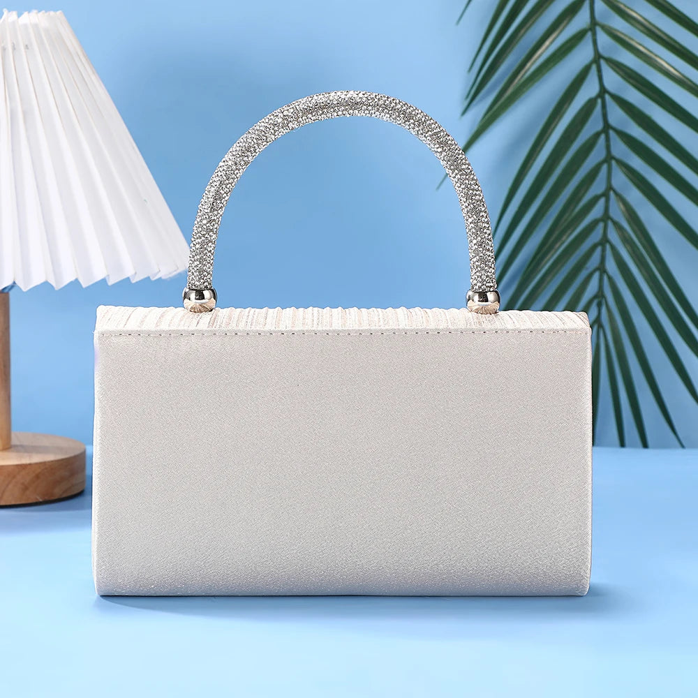 New pleated evening bag with diamond handle versatile for banquets and parties fashionable and stylish single-shoulder bag for
