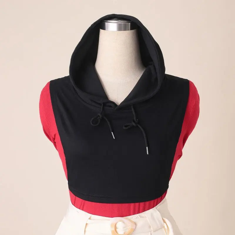 Sleeveless hooded short multi-color optional autumn shirt fake collar sweatshirt hooded stylish multi-function hooded collar