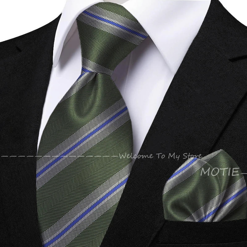 New Classic Striped Jacquard Tie Set Include Purple Polyester Pocket Square As Daily Wear Party Wedding Stylish Accessories Gift