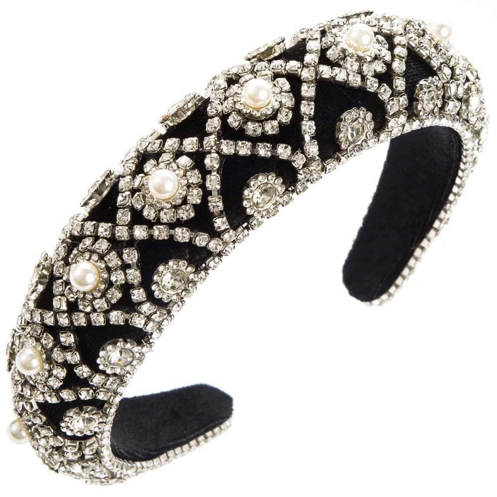 Ins Fashion Gold/Silver Pearl Hair Band Luxury Baroque Rhinestone Headband Girls Sweet Headwear Hair Accessories Wholesale
