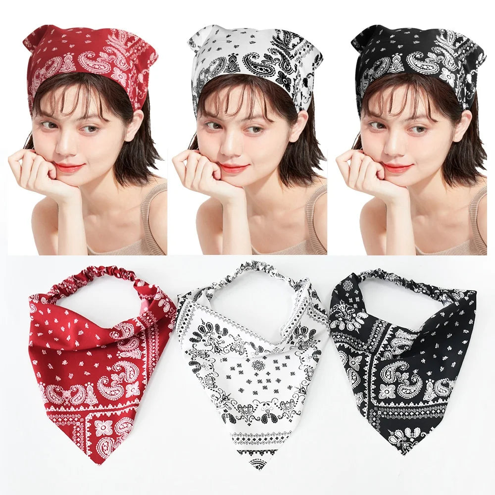 Kuromi Hair accessories woman Floral Print Hair Scarf Bohemia Bandana Elastic Band Triangle Scarf Kerchief Women Girl Headscarf