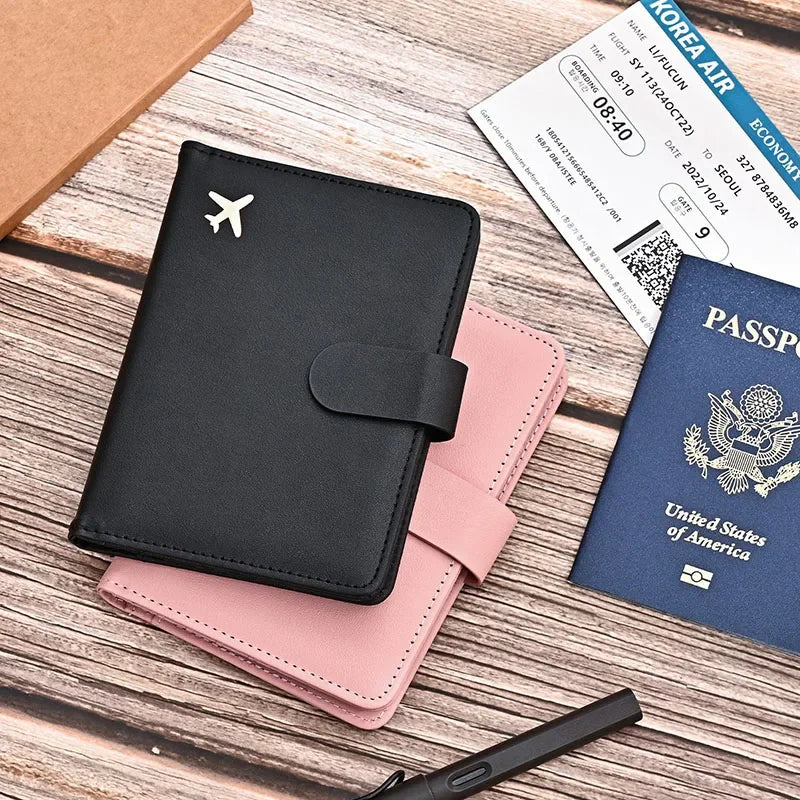 RFID Blocking Waterproof Leather Passport Holder Travel Credit Card Wallet Passport Book for Women Men Buckle Passport Cover