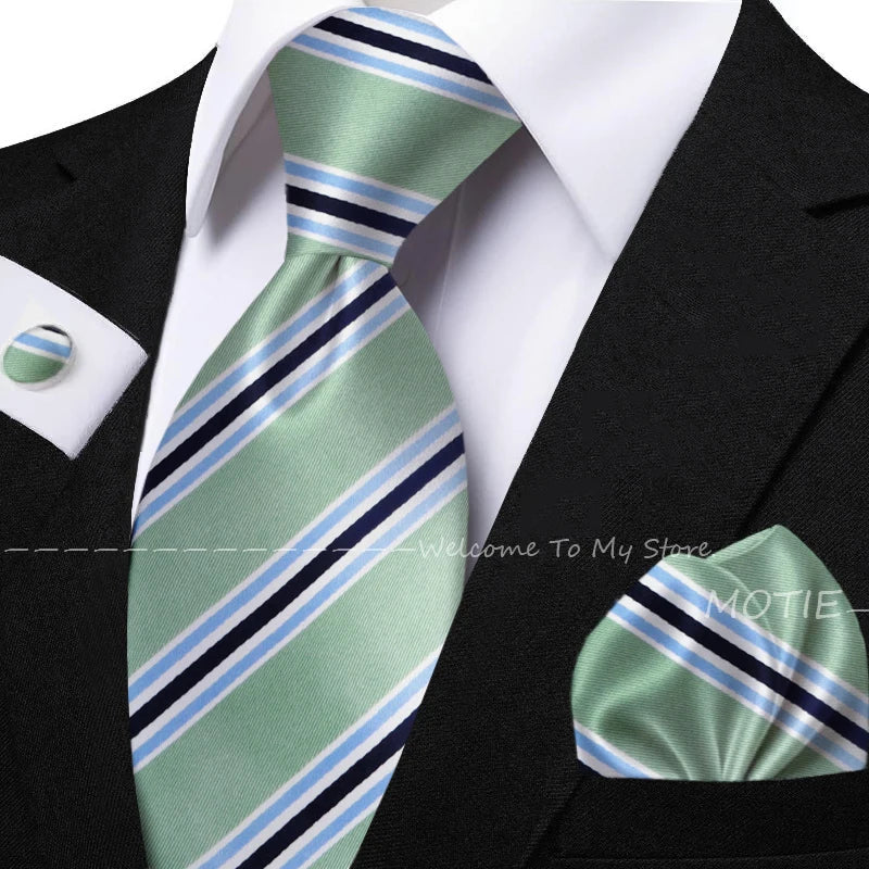 New Classic Striped Jacquard Tie Set Include Purple Polyester Pocket Square As Daily Wear Party Wedding Stylish Accessories Gift