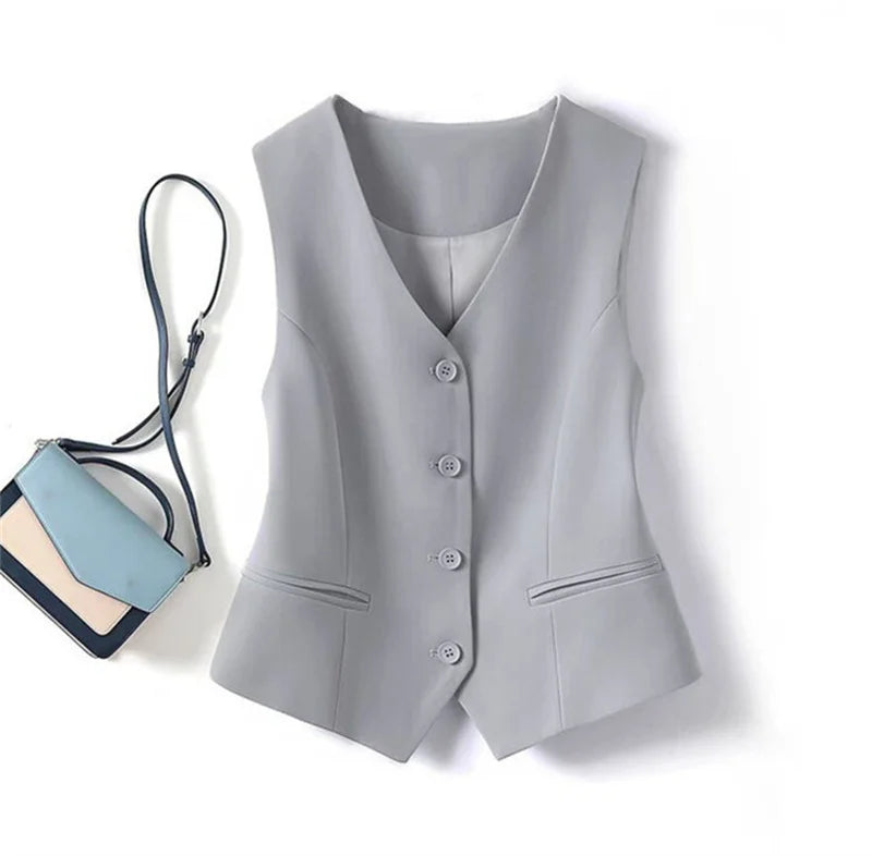 Spring Summer Korean Fashion Vest 2025 New Women Short Fashion V-neck Sleeveless Casual Blazer Waistcoat Coats Female Tops