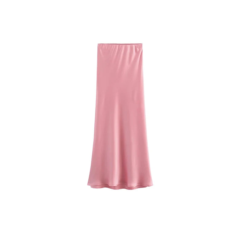 Koekop Woman 2024 Satin Skirt  For Women Summer Black Midi Skirt Office Elegant Women's Skirts Women High Waist Long Skirts