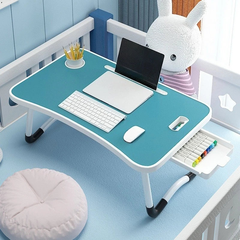 Folding Mini Table, Bed Tray Cup Holder Type Laptop Desk, Sitting Table, Cup Holder Drawer Tablet Stand, Folding Small Table