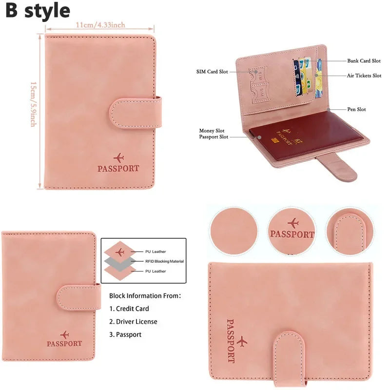 RFID Blocking Waterproof Leather Passport Holder Travel Credit Card Wallet Passport Book for Women Men Buckle Passport Cover