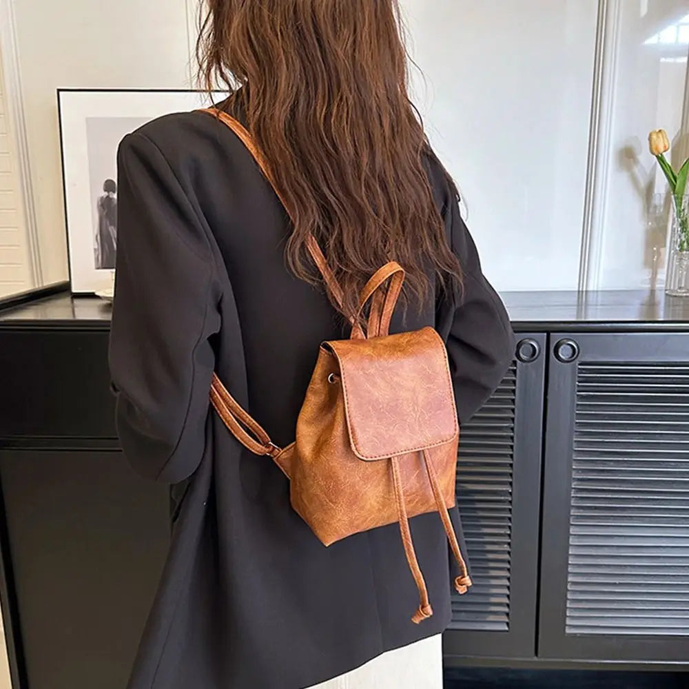 PU PU Backpack Mini Solid Color Brown Retro Backpack Small Pack Handbag Solid Color Shoulder Bag Children