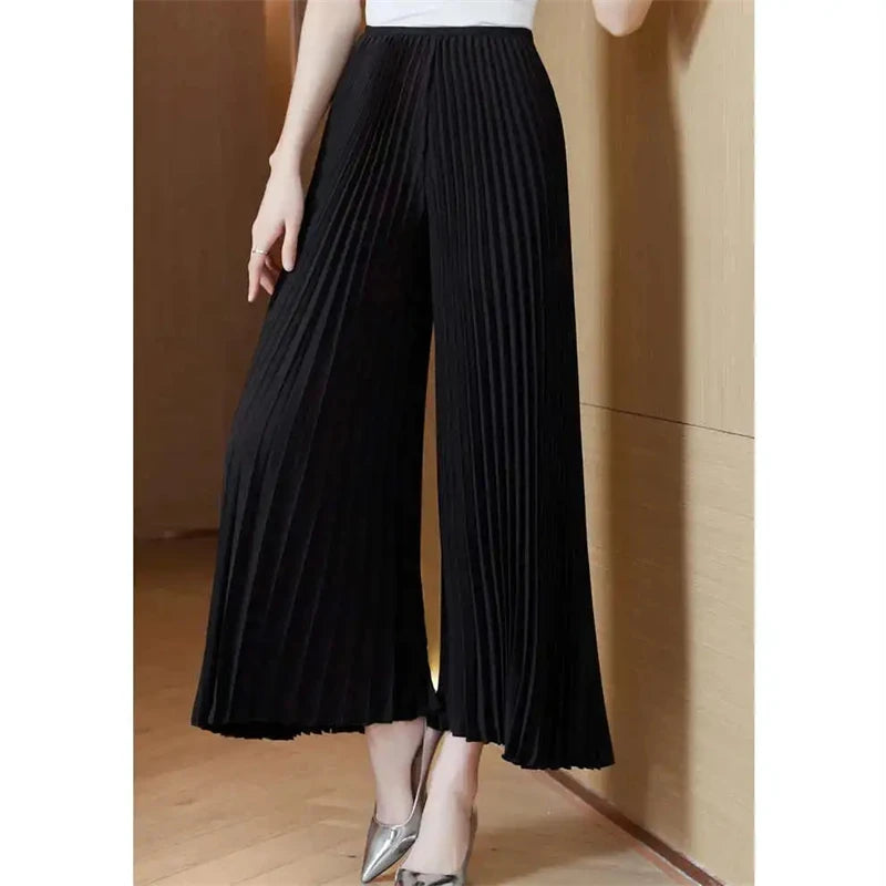 Women's Wide-leg Pants 2025 Spring Summer Loose Korean Version Ladies Leisure Pleated Trousers Elegant Straight Femme Pants