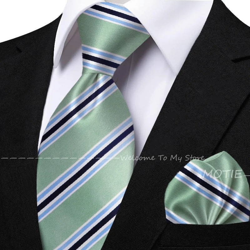 New Classic Striped Jacquard Tie Set Include Purple Polyester Pocket Square As Daily Wear Party Wedding Stylish Accessories Gift